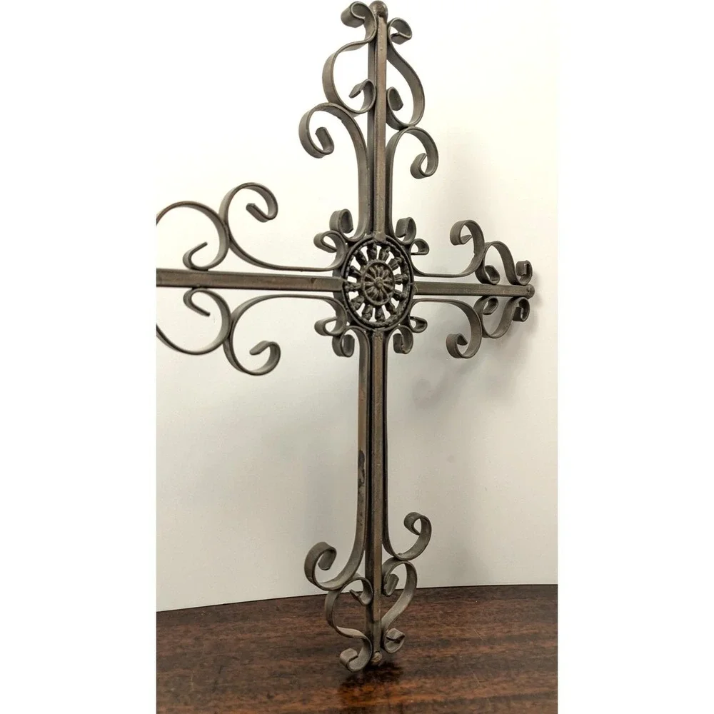 Decorative 18 inch Rustic‎ Metal Ornate Cross Wall Hanging Religious Decor